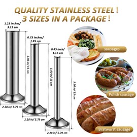Mudder 3 Pieces Sausage Stuffer Tubes Stainless Steel Grinder Stuffer Tubes for Size 5 Meat Grinder Food Grinder, 3 Sizes