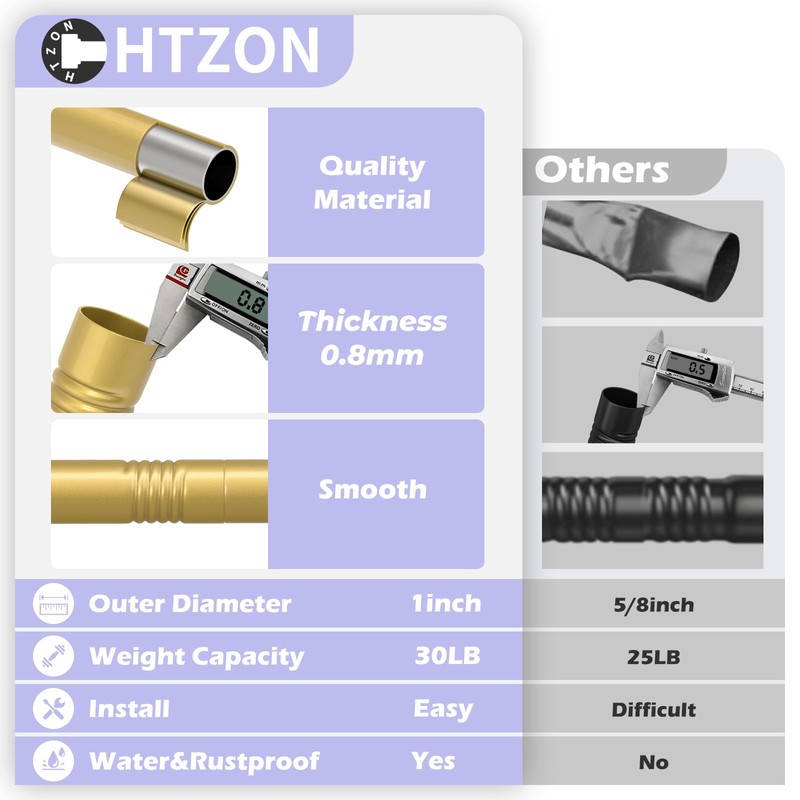 Spring Tension Shower Curtain Rod,18-49",Heavy Duty,No Drill,Gold