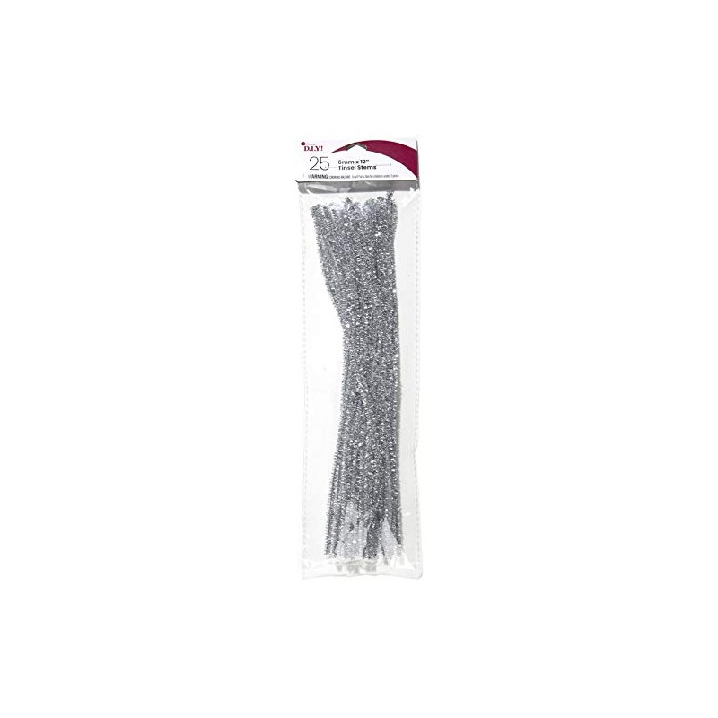 Cousin DIY Silver Tinsel Stem, 6mm x 12 inch, 25