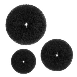 3pcs Donut Hair Curler Bun Hair Curler Fluffy Hair Accessories Flower Bud Hair Ring Fluffy Hair Curling (Black, Set of 3 Sizes)