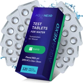 AQUANEXO Test Tablets for Pool pH and Chlorine, 60 Phenol Red Tablets + 60 DPD 1 Tablets, Pool Test Tablets Chlorine and pH Value, Pool Tester, Measuring Tablets Pool Tester, Pool Accessories (120)