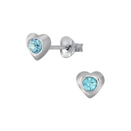 925 Sterling Silver with Preciosa Crystals tiny heart stud earrings 3mm women girls in various sparkly colours anti allergy hypoallergenic nickel free jewellery ladies sensitive ears (Aqua Bohemica)