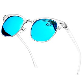 KANASTAL Sunglasses for Women Polarized Semi-Rimless SunglassesTrendy Classic Retro Half Frame Women's Sunglasses Clear Frame Mirrored Blue Lens