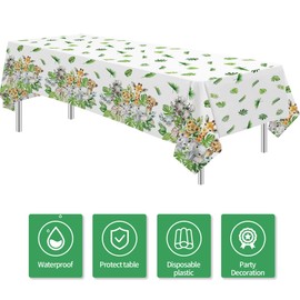Owelleny Jungle Party Decorations Tablecloth, 3Pcs Disposable Safari Birthday Tablecover Decorations, Jungle Animal Safari Theme Party Supplies Table Cloth for Baby Shower Birthday, 86in x 55in