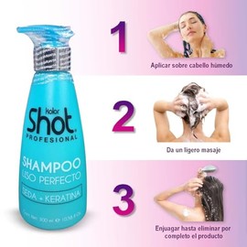 Shampoo Liso Perfecto Kolor Shot con Keratina sin Parabenos, Hidrata y Suaviza el Cabello proporcionando Brillo y Sedosidad, Disminuye Efectivamente e