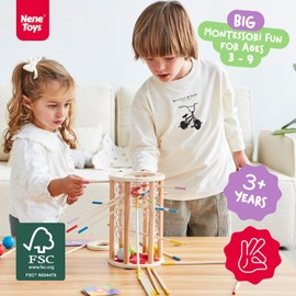 Nene Toys BALLFALL Jumbo – Montessori Wooden Board Game for Kids 3 4 5 6 Years – Colorful Sticks, Dice & Cards – Fine Motor Skills Toy, Math & Counting Game – Educational Gift for Boys Girls Ages 3-9