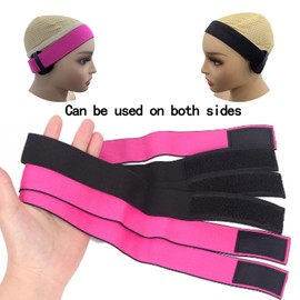 ulovmly 4 Pcs Elastic Wig Band with Ear Covers, Elastic Bands for Wig, Elastic Band for Lace Frontal Melt (Rose Red)