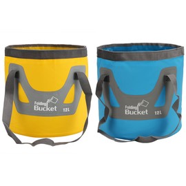 Sarini 2Pcs 12L Premium Folding Water Bucket, Portable Outdoor Multifunctional Folding Bucket for Camping, Fishing, Car Washing, Gardening (Yellow, Blue)