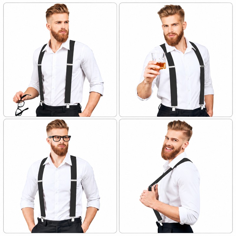 Men’s Adjustable Work Suspenders – 2-Inch Wide Elastic Straps with