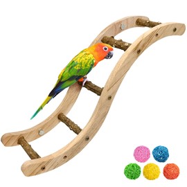 Hamiledyi Nature Wooden Bird Ladder Pet Parrots Climb Bridge Exercise Stands for Parakeet Climbing Chewing Bridge Bird Cage Accessories for Cockatiel Parakeet Lovebirds Budgie