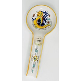 Nova Deruta Made in Italy | White With Man Dragon With Wings In Sorrento Blue, Green, Brown & Yellow Ceramic Spoon Rest | 11 inches x 4.75 inches
