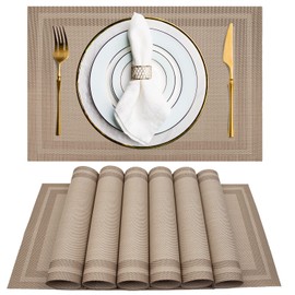 Heat-Resistant Crossweave Woven Dinning Table Set of 8 Placemat PVC Placemats-Excovip Kitchen Place Mats Washable PVC Table Runner(Champagne,8pcs)