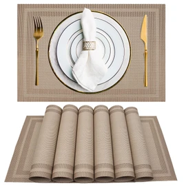 Heat-Resistant Crossweave Woven Dinning Table Set of 8 Placemat PVC Placemats-Excovip Kitchen Place Mats Washable PVC Table Runner(Champagne,8pcs)