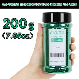 WOOGLITTER Green Glitter, 7.05 Oz (200g), Chunky Glitter for Resin Crafts Nails Tumblers Slime Cosmetic and Festival Decoration - Green Chunky Glitter Bulk