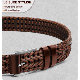 BULLIANT Mens Belts,Leather Woven Braided Belts for Gift Men Casual Jeans Golf(Light Brown,32"-36"Waist Adjustable)