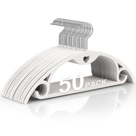 Plastic Hangers 50 Pack: No Shoulder Bumps Ultra Thin Clothes Hanger for Space Saving, Suits, Heavy Duty Coat Clothes Shirt Dress White