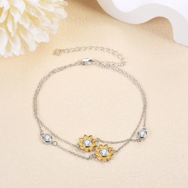 ONEFINITY Sunflower Bracelet 925 Sterling Silver Layered Charm Bracelet Sunflower Jewelry Birthday Gifts for Women Girls Daughter