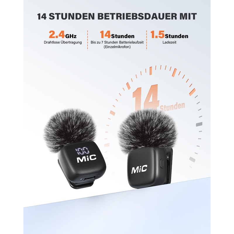 Newmight Wireless Lavalier Microphone, 2 Pack Mini Microphone with Noise