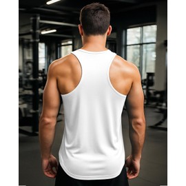 AIMPACT Mens Workout Tank Tops Dry Fit Gym Sleeveless Y-Back Muscle Fitness Bodybuilding Tank Shirts White,L