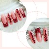 Red Rhinestones Press on Nails Long Square Fake Nails French