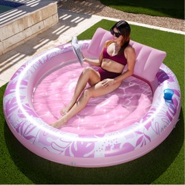 SLOOSH Inflatable Tanning Pool Lounger Float,72" x 65" Pool Floats Adult with Pillow,Luxury Fabric Large Suntan Tub Raft Floatie,Sunbathing Bed Lounge for Water Blow Up Kids Ball Pit Party Gifts,Pink