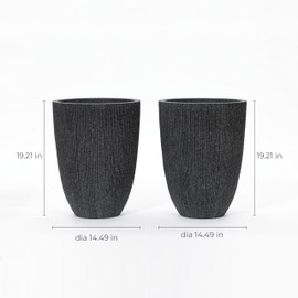 LuxenHome Set of 2 Tall Tapered Round Plastic Planters Set Classic Plant Pot for Decorative Container Patio, Modern Decor for Succulents, Garden Planter, Mediterranean Black