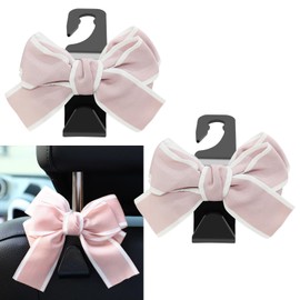 KUQUTIDY 2 PCS Bow Car Seat Headrest Hooks for Purses and Bags, Cute Purse Hook Bag Holder Hanger Storage Organizer for Car Back Seat Headrest, Cute Car Interior Accessories for Women Girl (Pink)