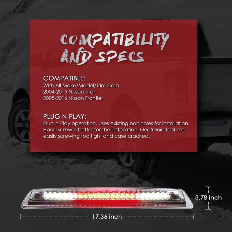 3rd Third Brake Light LED Compatible with 2004-2015 Nissan Titan,