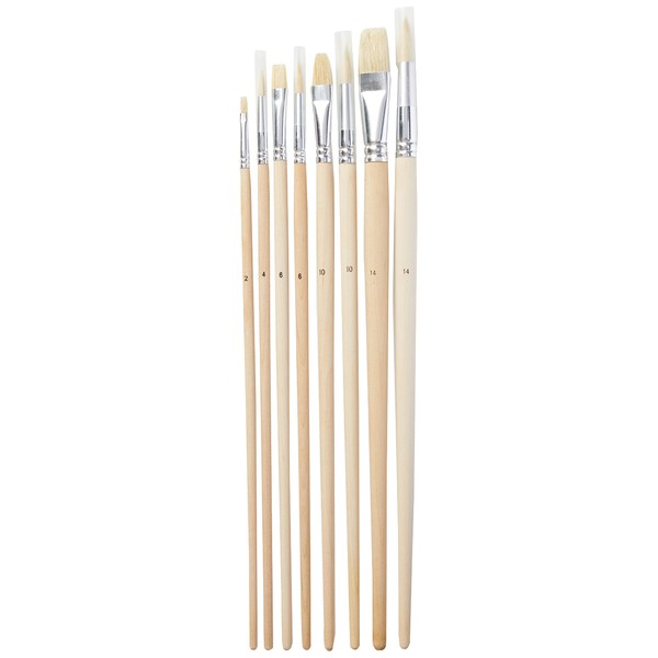 Pébéo 950150 Pack of 8 Brushes with Long Handles, Beautiful White Bristles