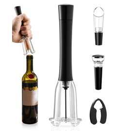 SUBORAWOS 8 Seconds Opener, Barometric Wine Opener, 3 Accessories, Foil Cutter, Vacuum Stopper, Pourer, Portable, Convenient Gift, Easy Operation for Women (Black)