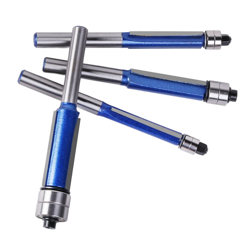 4Pcs Flush Trim Bit Set 6mm Shank Top Double Bearings