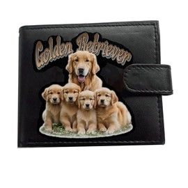 Golden Retriever Dog Logo Anti RFID Theft Wallet Black Soft Leather Large Coin Pocket