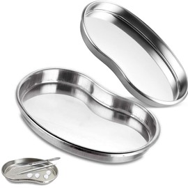 SKJAXF Kidney Dish, 2 Pcs Stainless Steel Medical Tray, Stainless Steel Large Curved Instrument Tray for Medical Use, Reusable Stainless Steel Tray Kidney for Tattoo Instrument Supplies, Dentistry