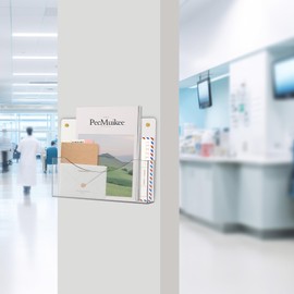 PecMuikee Wall File Organizer, Horizontal Acrylic Mail Magazine Holder Wall Mount, 4 Colors of Screw Caps Included Hanging File Organizer for School, Office, Hospital, 2 Pcs