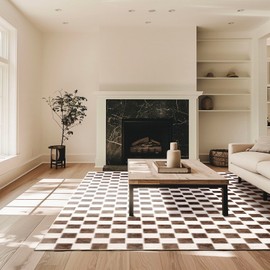 EVERGRACE Checkered Plaid Area Rug 9x12, Soft Faux Wool Rugs Washable Anti Slip Rugs Large Rug Carpet for Entryway Bedroom Living Room Hallway Kitchen Dining Room and Laundry Room, Dark Brown