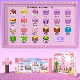 Kryzomat 100PCS Magnetic Blocks, Magnetic Building Blocks for Kids Age 4-8, Pink Princess Castle Toys for Girls, STEM Sensory Birthday Gift for Kids Age 3+ Years Old