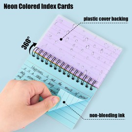 Koogel 500PCS Ruled Index Cards with Covers, 10 Pads 3 x 5 inch Neon Index Cards with Spiral Colorful Flash Cards for Office School Learning Memory