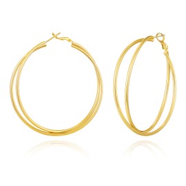 MOYUXI Large Double Hoop Earrings for Women Lightweight Big Gold Hoops Hypoallergenic Large Hoop Earring for women Non Tarnish 2mm Thin Gold Hoop Earrings