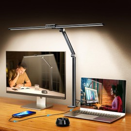 LED Desk Lamps with Clamp for Home Office,Remote Control Eye-Caring Table Lamp with Clamp,24W 7 Dimming/5 Color Modes/Timer,Adjustable Touch Led Lamp with USB Charging Port for Study Reading Work