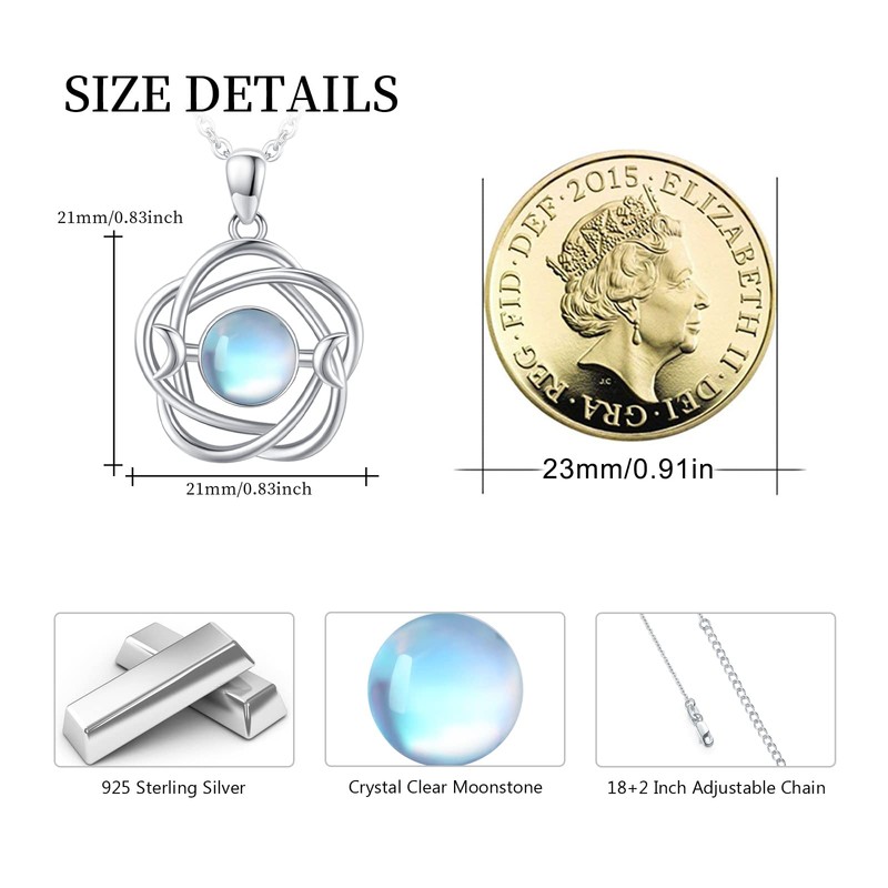 Triple Moon Goddess Necklace Sterling Silver Moonstone Wicca Pendant Pentagram