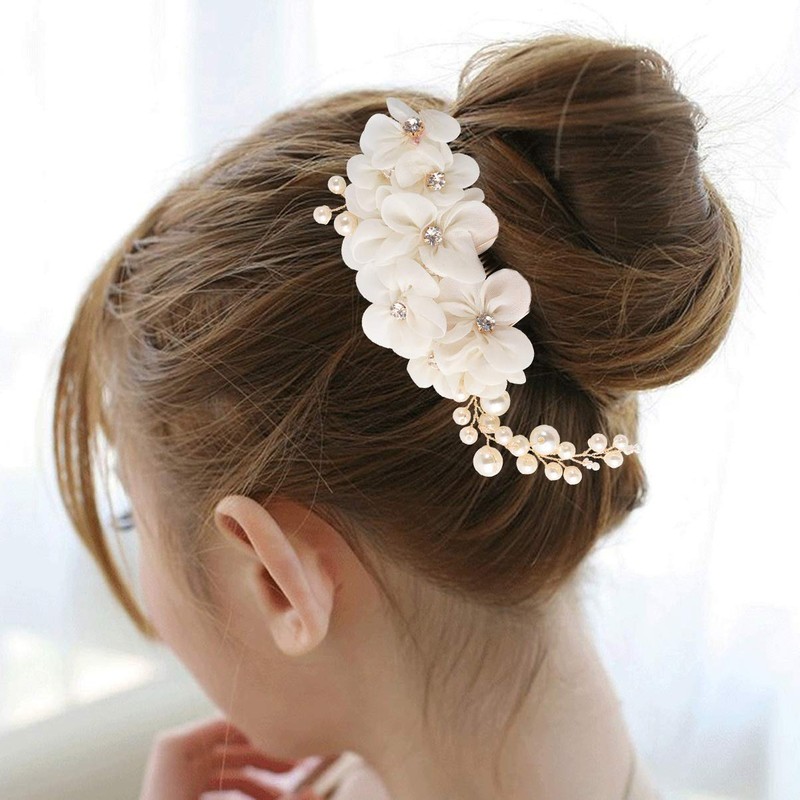 Frcolor Handmade Bridal Flower Side Hair Clip With Tulle Flowers,