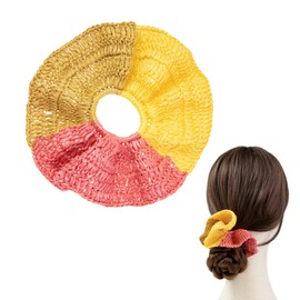 OSOPLAY Handmade Raffia Hair Scrunchie for Women Eco-Friendly Lightweight Woven Bun Holder Soft & Natural Hair Tie (Warm3)