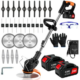 Weed Wacker Cordless,24v Electric Weed Eater Battery Powered,3 In 1 Lightweight Grass Trimmer with 2 4.0 Ah Batteries & Charger, Height Adjustable Brush Cutter for Women,Lawn Care,Garden,Yard (Orange)