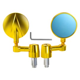 REPAIROCK 1 Set Motorcycle Rear View Mirrors Bar End Side Mirrors Mount Universal Adjustable Aluminum Alloy Gold Tone Round Shape