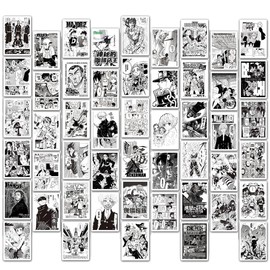 Pack of 100 Black and White Stickers Anime, Anime Mixed Stickers, Poster Sticker Set, Anime Wall Collage Set, Manga Wall Decor, for Car, Laptop, Skateboard, Bike, for Adults and Children