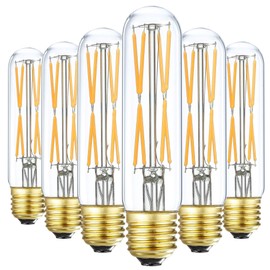 XININSUN T10 Led Bulb, 8W Dimmable Led Tubular Bulbs, 75-100 Watt Equivalent,850lm, Clear Glass, E26 Base Lamp Bulb, for Cabinet Display Cabinet etc. (2700K Warm White, 6-Pack)