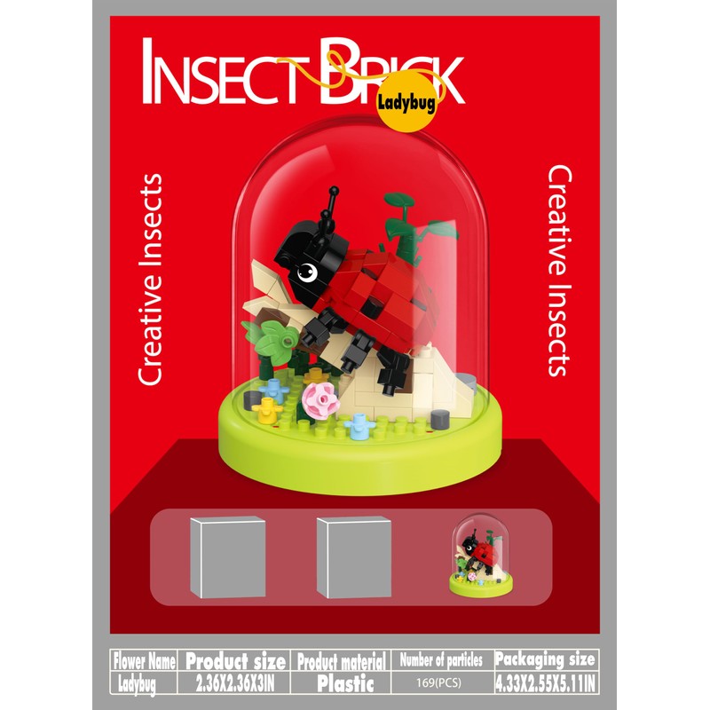 Sacblirr Ladybug Miniature Cute Insects with Mini Flower Building Toy