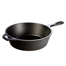 Lodge 3 Quart Pre-Seasoned Cast Iron Deep Skillet - Signature Teardrop Handle & Assist Handle - Use in the Oven, on the Stove or Grill, or Over a Campfire - Use to Sear, Sauté, Bake, Broil, Braise, Fry, or Grill - Black
