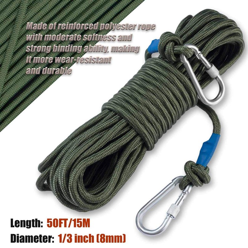 PIOSRTRR Grappling Hook with Rope-Includes Nylon Rope 6/8/10mm 50FT,Functional Grapple
