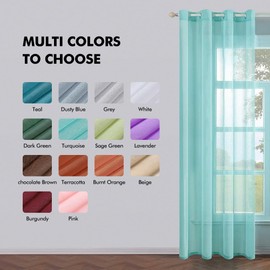 MIULEE 2 Panels Turquoise Semi Sheer Window Curtains Elegant Grommet Top Window Voile Panels/Drapes/Treatment Linen Textured Panels for Bedroom Living Room (54X72 Inches)